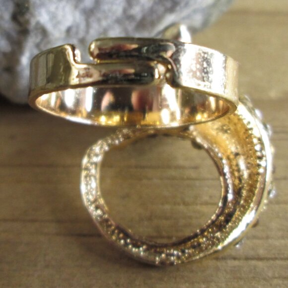 Crystal Gold Tone Adjustable Cat Ring - Picture 6 of 6